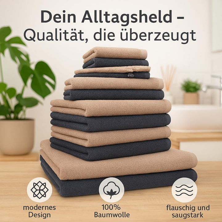 Betz 12 TLG. Handtuch Set Berlin 100% Baumwolle 2 Liegetücher 4 Handtücher 2 Gästetücher 2 Seiflappe
