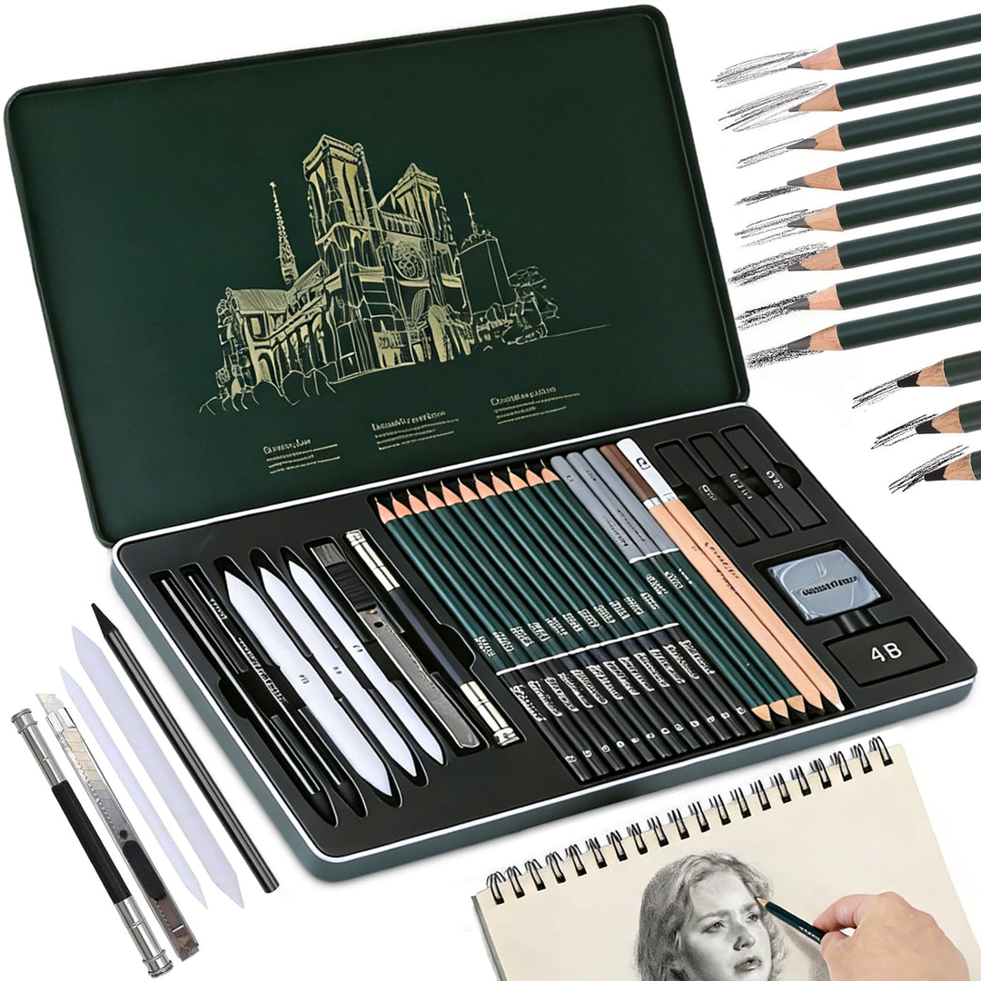 27 Stück Skizzen Zeichnen Bleistift Set, Zeichenstifte Professionell Zeichenset Malset, Skizzier-Set