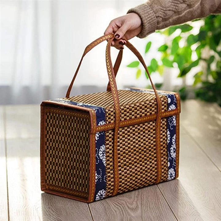 Picknickkorb, gewebt, aus , Aufbewahrungstasche, , Rattan, Gras, faltbar, Bambuskorb