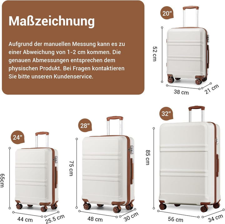 KONO Koffer Trolley Reisekoffer M (55cm) Cremeweiss, M (55cm) Cremeweiß