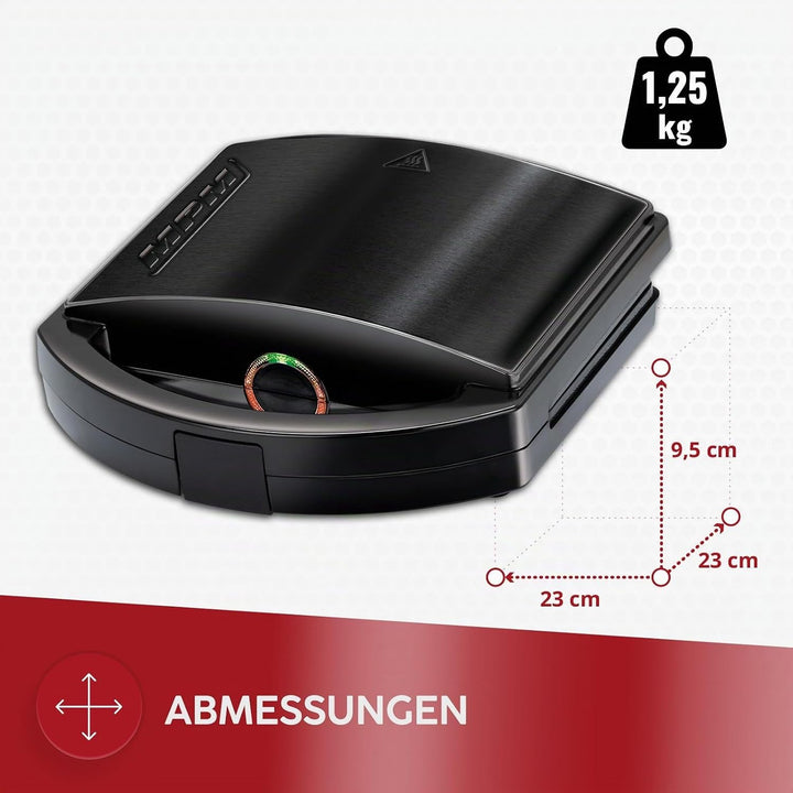 MPM MOP-50M Sandwichmaker 750W - Sandwichtoaster mit Edelstahlgehäuse, 4 Dreieck-Sandwiches, Antihaf