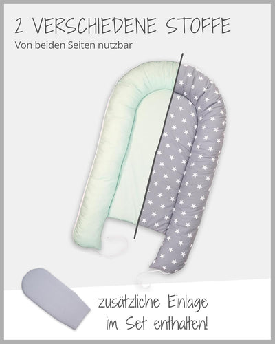 ULLENBOOM ® Babynest Set mit Einlage, Kuschelnest (55x95 cm) Mint Grau (Made in EU) - Baby Nestchen