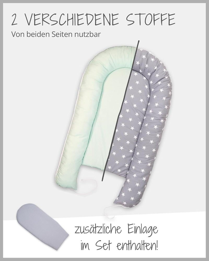 ULLENBOOM ® Babynest Set mit Einlage, Kuschelnest (55x95 cm) Mint Grau (Made in EU) - Baby Nestchen