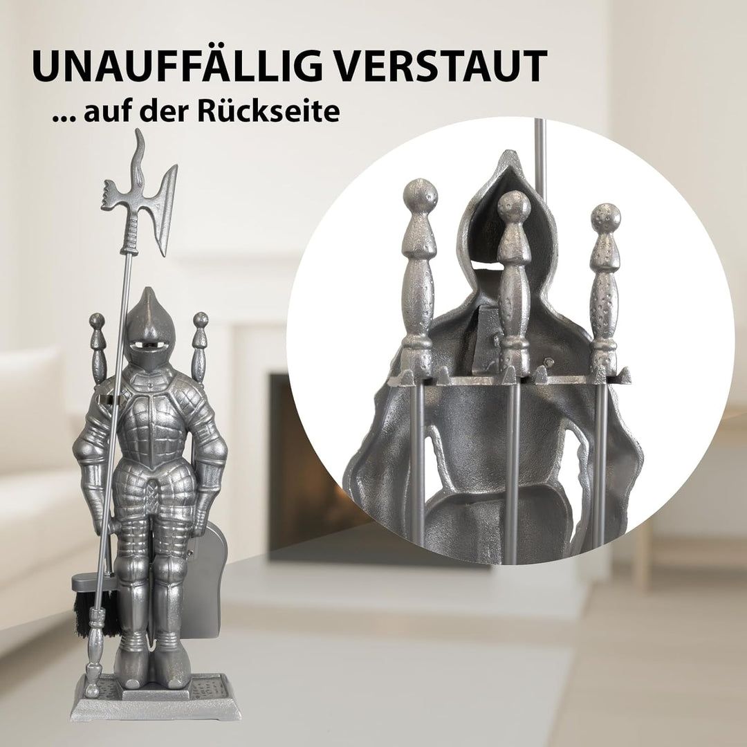 TRUTZHOLM Kamingarnitur Kaminbesteck Ritter Kaminset Ofenbesteck schwarz oder silber 4-tlg Schaufel,