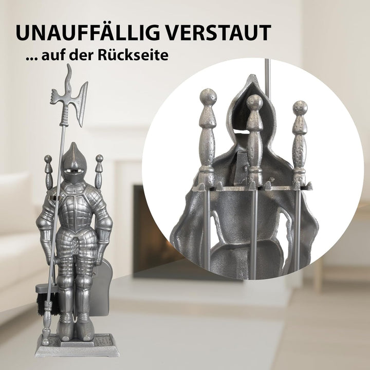 TRUTZHOLM Kamingarnitur Kaminbesteck Ritter Kaminset Ofenbesteck schwarz oder silber 4-tlg Schaufel,