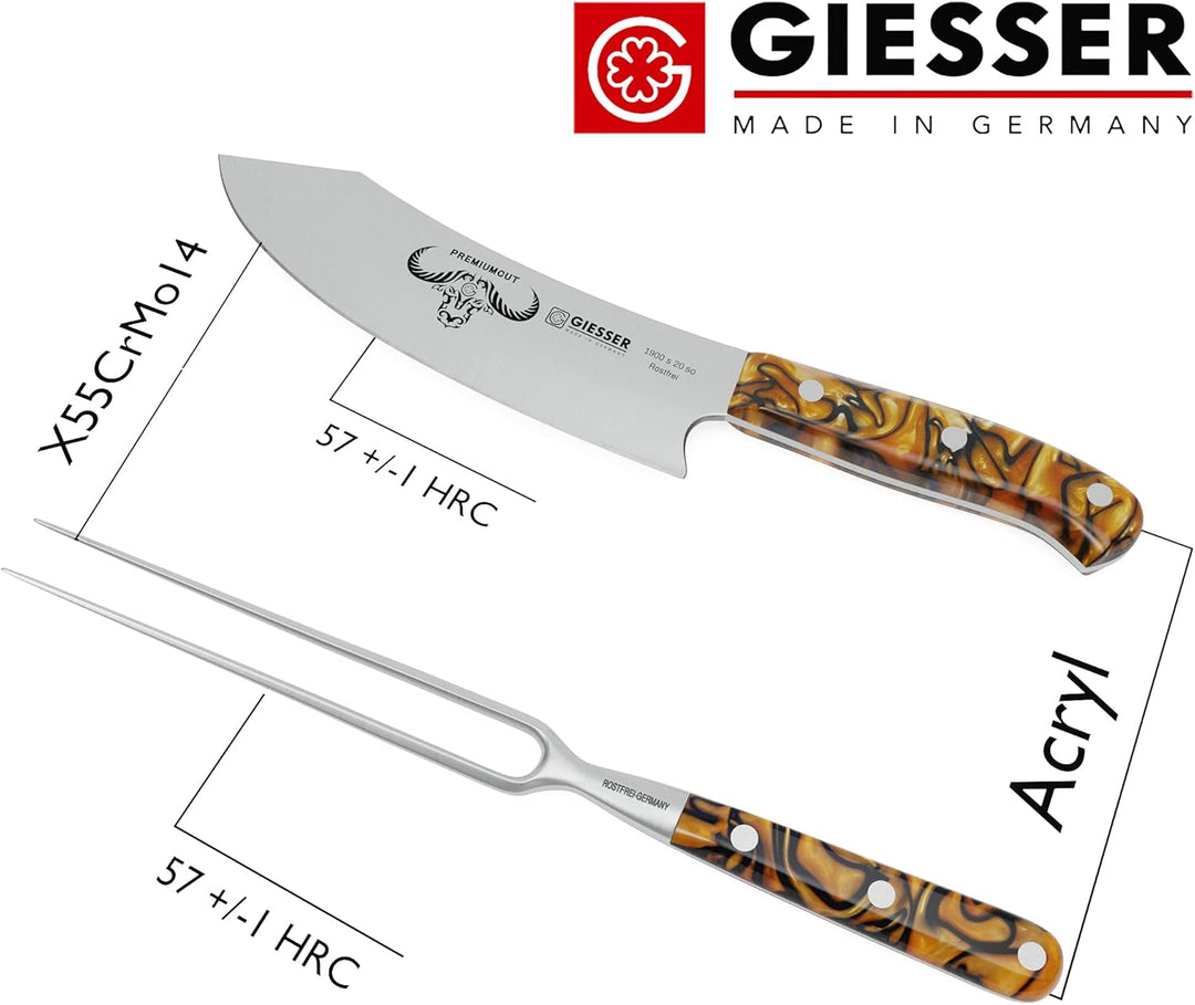 GIESSER seit 1776 - Made in Germany - PremiumCut, Spicy Orange, Tranchier Set 2 teilig, Kochmesser 2