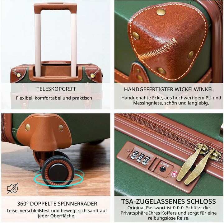Urecity Vintage Reisekoffer Set 4 Teilig Leicht Retro Lederkoffer Hartschale Trolley Handgepäck Sets