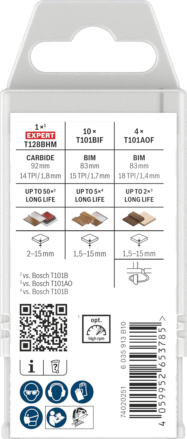 Bosch 15x PRO Laminate Stichsägeblatt Set, 15-tlg. (für Hartholz, Parkett, 113 x 50 mm,) 15 Stück, 1