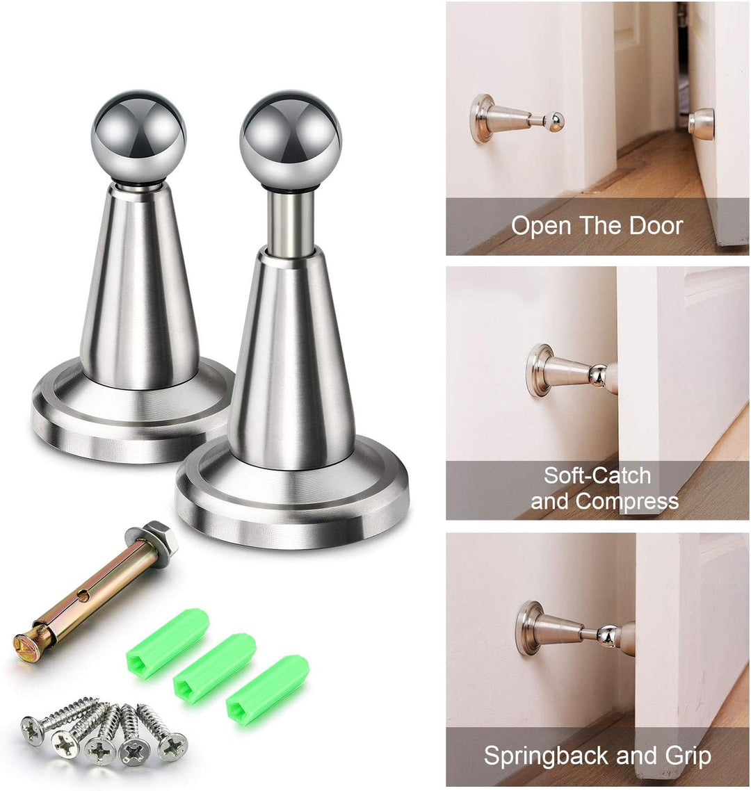 Magnetischer Türstopper aus Edelstahl, mit weichem Verschluss, 2 Stück, 2