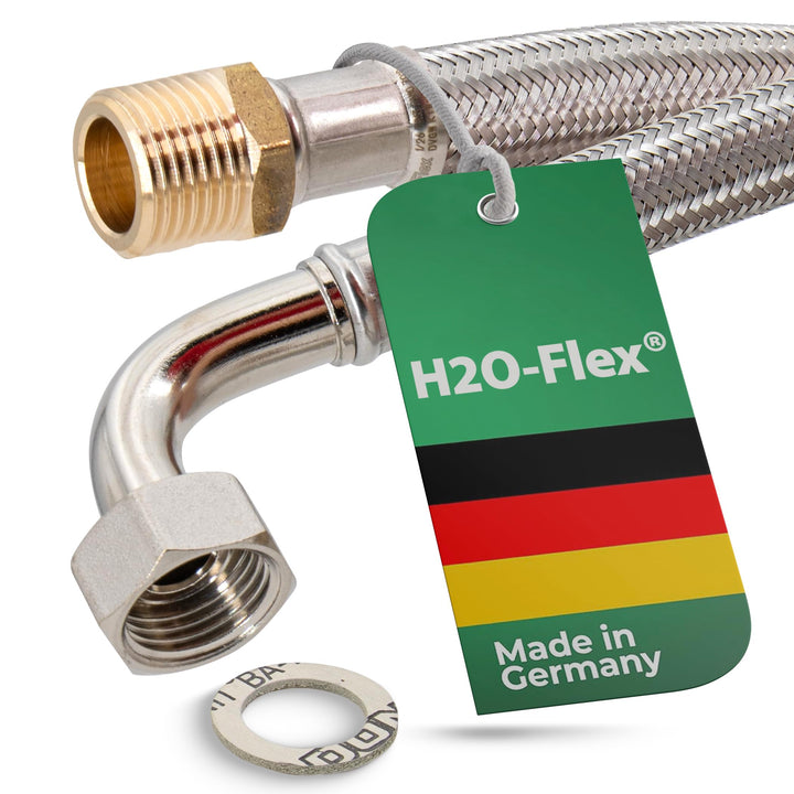 H2O-Flex® Flexschlauch 1/2" Aussengewinde x 1/2" Überwurfmutter Bogen, 1,5m 150cm / 1500mm, 150cm /