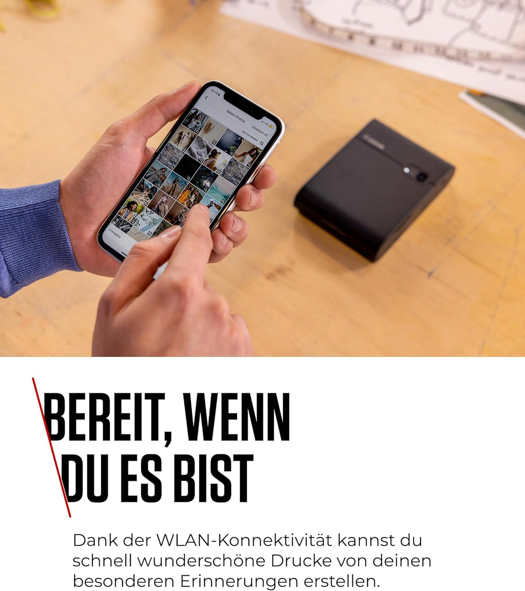 Canon SELPHY SQUARE QX10 Mini Fotodrucker mobil tragbar unterwegs (quadratischer Druck 6,8 x 6,8cm m