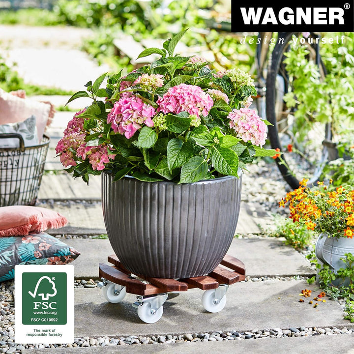 Wagner Pflanzenroller GIGANT Big Ø 45 x 13 cm I Blumenroller für Aussenbereich + Innenbereich I Kübe