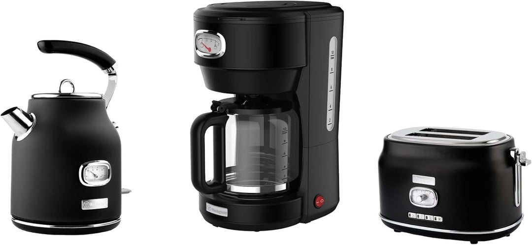 WESTINGHOUSE WES21 Retro Frühstück-Set Schwarz Frühstücksset, Metall Frühstück-Set mit 2-Scheiben To