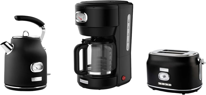 WESTINGHOUSE WES21 Retro Frühstück-Set Schwarz Frühstücksset, Metall Frühstück-Set mit 2-Scheiben To