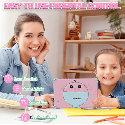ascrecem Kinder Tablet 10 Zoll Android Tablet für Kinder mit WiFi Doppelkamera IPS Display Quad Core