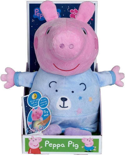 Simba 109262527 - Peppa Pig Gute Nacht Plüsch, blau, 2in1 mit Schlaflied und Schlummerlicht, automat