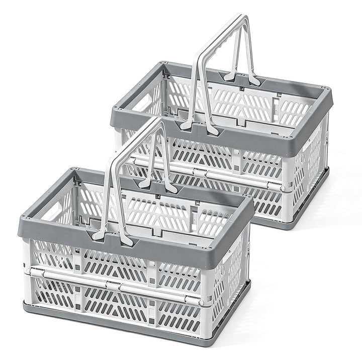 Klappkorb Faltbar, 2er Set Klappbox Klein mit Henkel 19 L Grau, Multifunktionaler Aufbewahrungskorb
