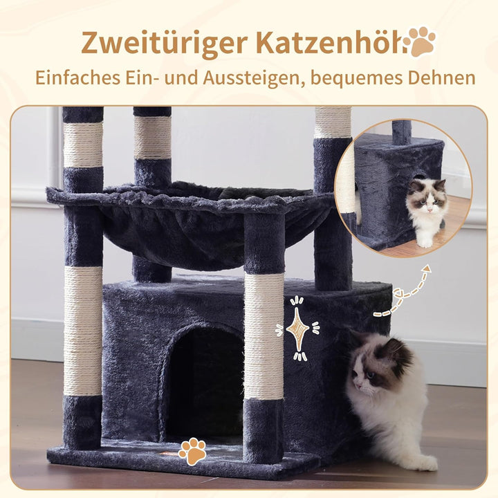 Heybly Kratzbaum, Katzenbaum mit Extra Grossem, Weichem Katzenkorb, Katzenkratzbaum mit Geräumigem K