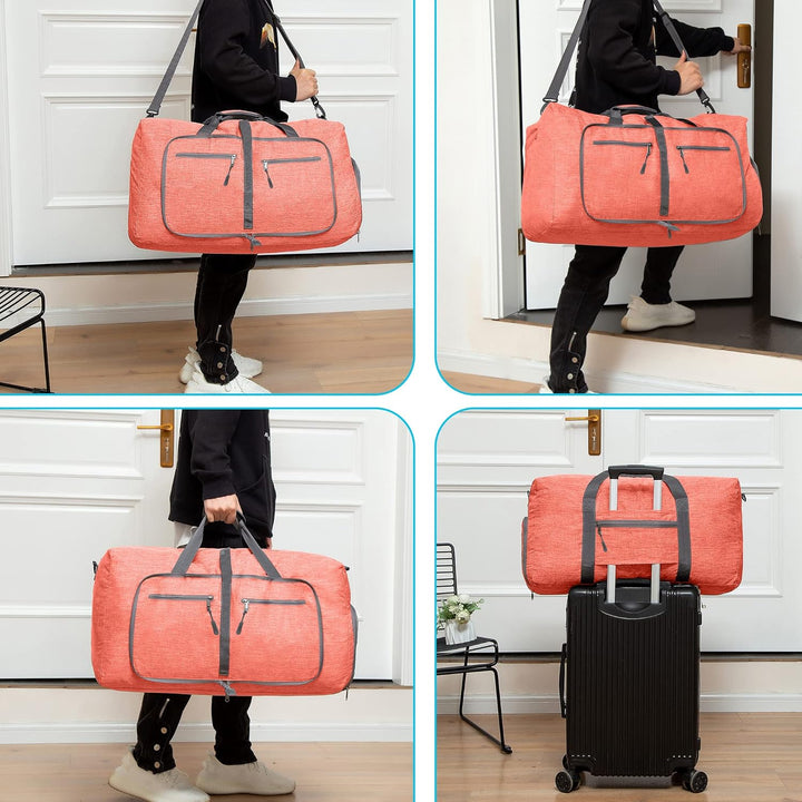 Vomgomfom 65L Reisetasche mit Schuhfach, Grosse Falttasche für Camping, Reisen, Fitness, Rosa K Rosa