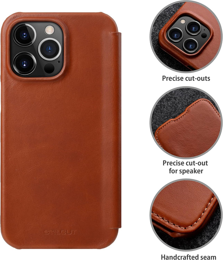 STILGUT Book Case kompatibel mit iPhone 14 Pro Max (6.7“) Hülle aus Leder zum Klappen, Klapphülle, H