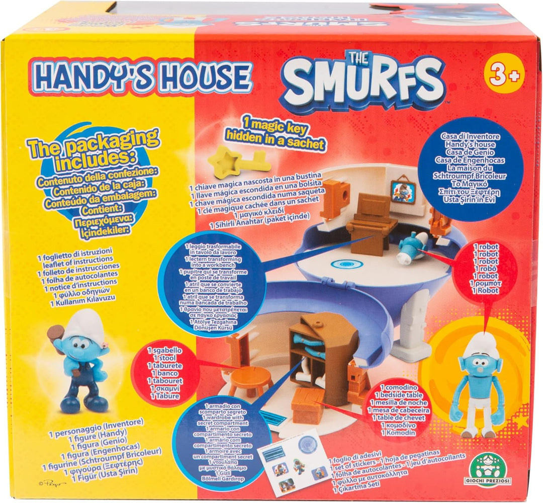 Die Schlümpfe, Handys Haus Spielset mit verwandelbaren Möbeln und Stickern, enthält 2 exklusive Figu