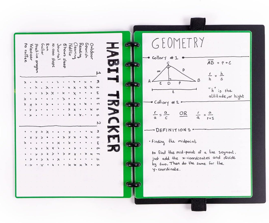 MODUBOOQ bullet, block - Modular Wiederverwendbar Smart Notizbuch A5-40 gepunktete, grüne Seiten mit