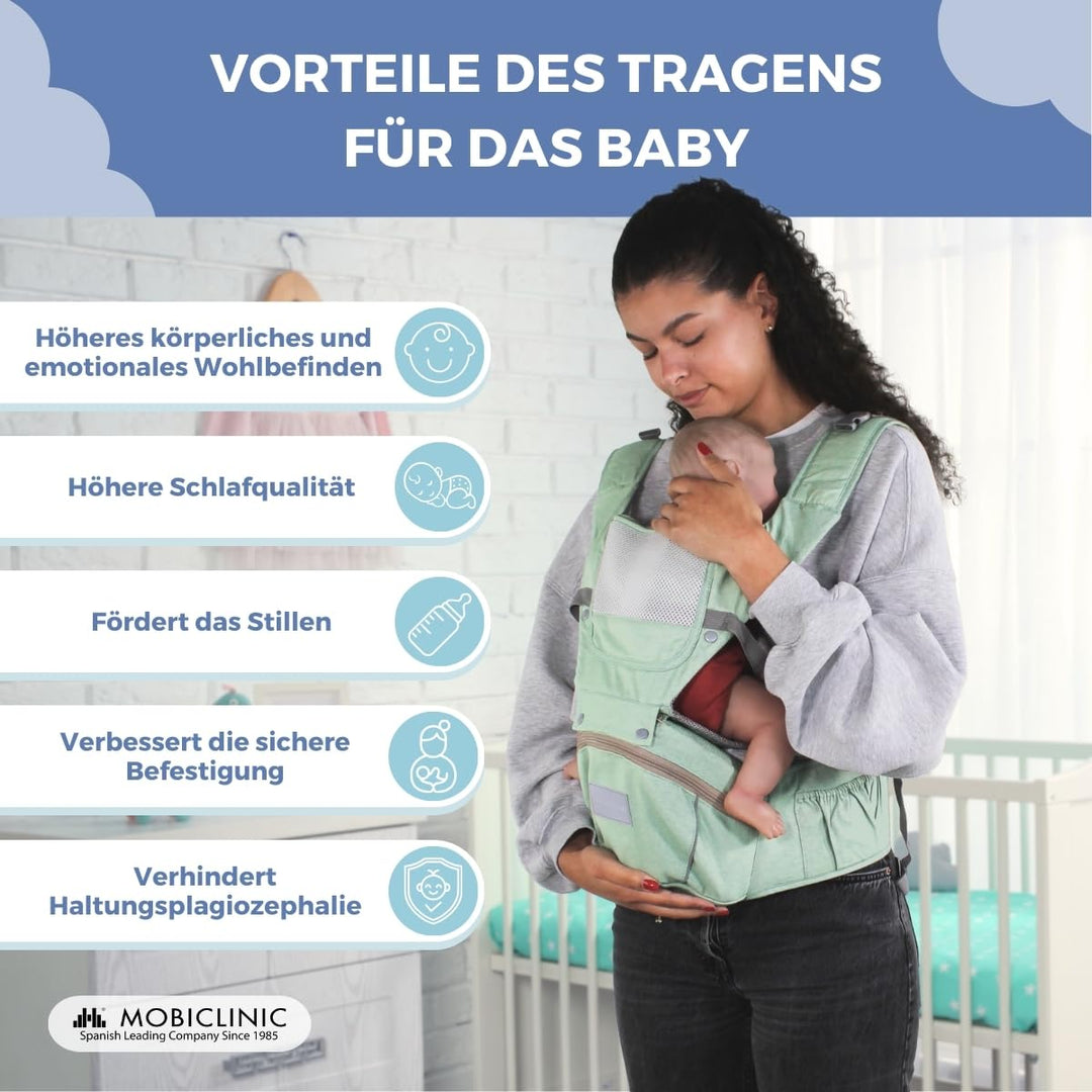 Mobiclinic® kids, Babytrage, 6 in 1, Moley, Mehrpositionale, Faltbar, Reissverschlusstasche, Flasche