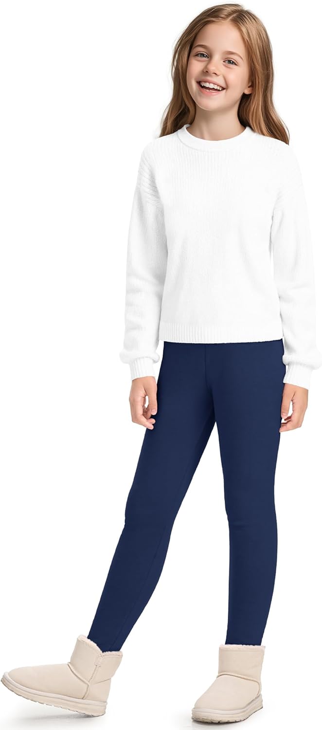 KEREDA Mädchen Leggings Thermo Gefüttert Warme Winter Dicke 2er-Pack 122-128 Schwarz/Navy, 122-128 S