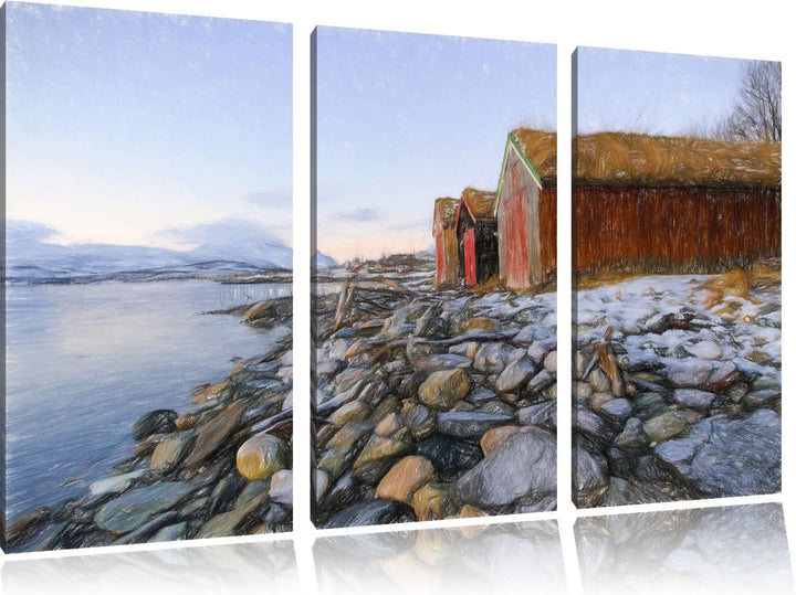 Pixxprint Küste der norwegischen See Tromso als Leinwandbild/Grösse: 3 Teilig (120x80) cm/Wandbild/K