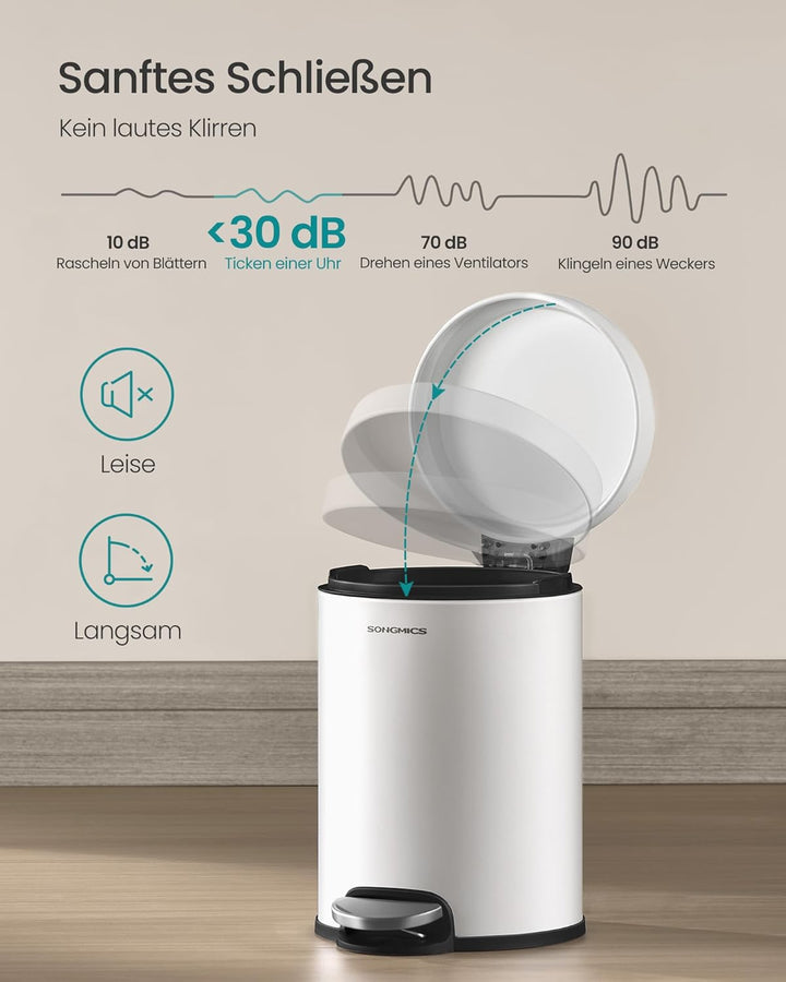 SONGMICS Kosmetikeimer, 6 Liter, Mülleimer Bad, mit Softclose-Deckel, Tretmülleimer, Stahl, für klei