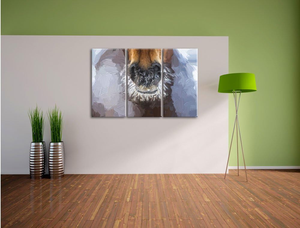 Pixxprint Pferdeschnauze mit Eisflocken Kunst Pinsel Effekt 3-Teiler Leinwandbild 120x80 Bild auf Le