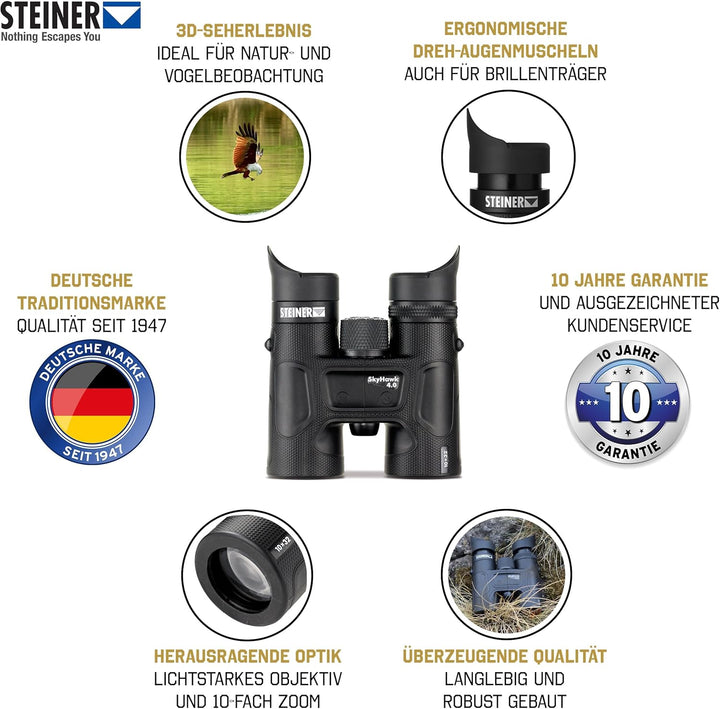 STEINER Fernglas Skyhawk 4.0 10x32 - Deutsche Qualitätsoptik, scharfe Details, robust, ergonomisch,