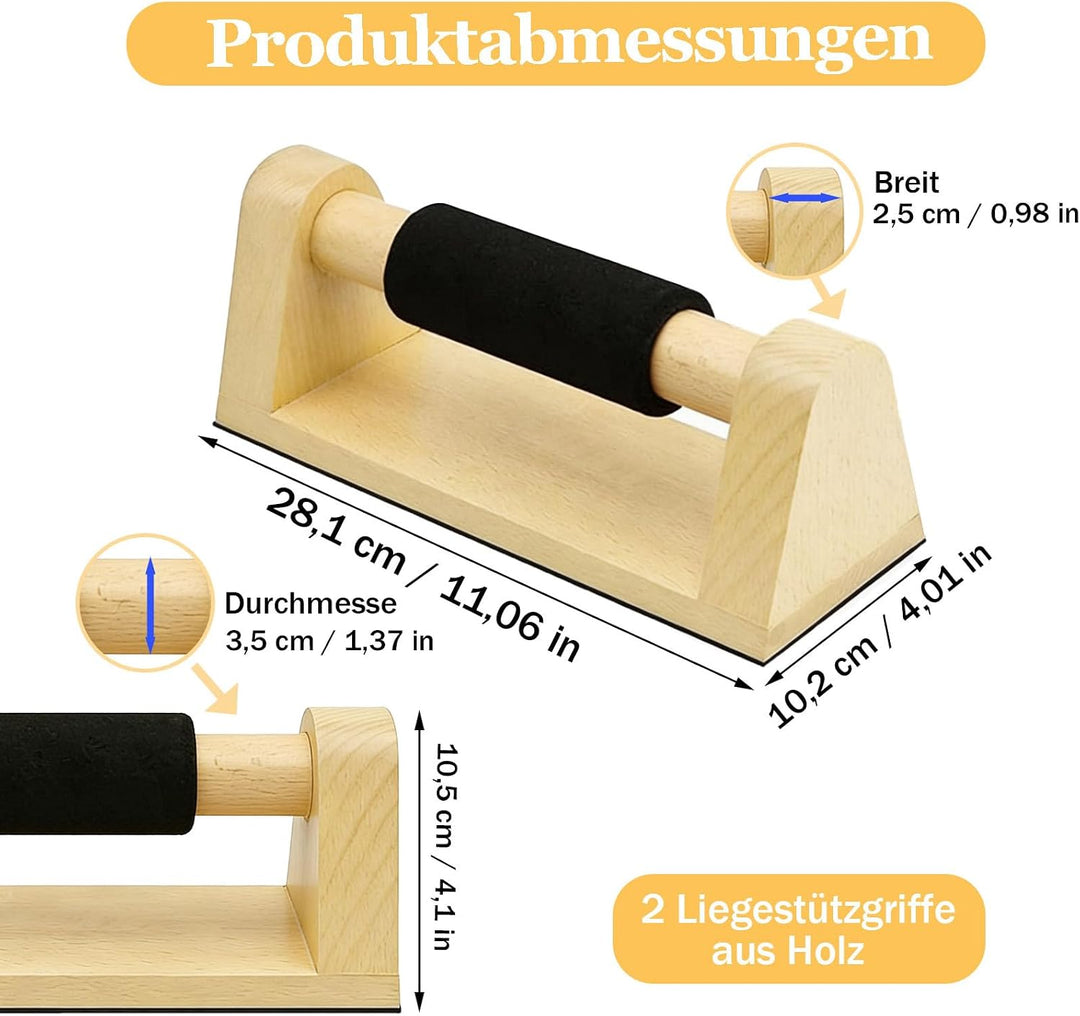 Liegestützgriffe, 2 Stück Liegestützgriffe aus Holz, Push Up Bars, Holz Parallettes, Calisthenics Eq