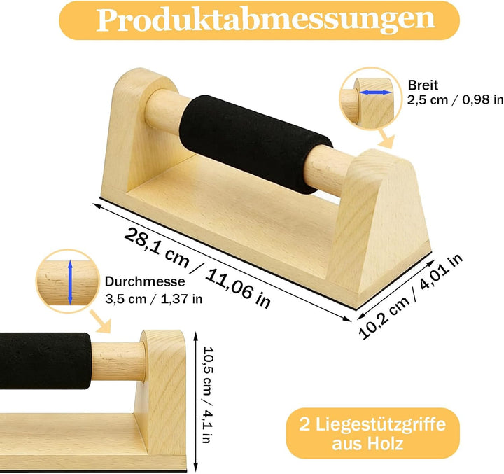 Liegestützgriffe, 2 Stück Liegestützgriffe aus Holz, Push Up Bars, Holz Parallettes, Calisthenics Eq