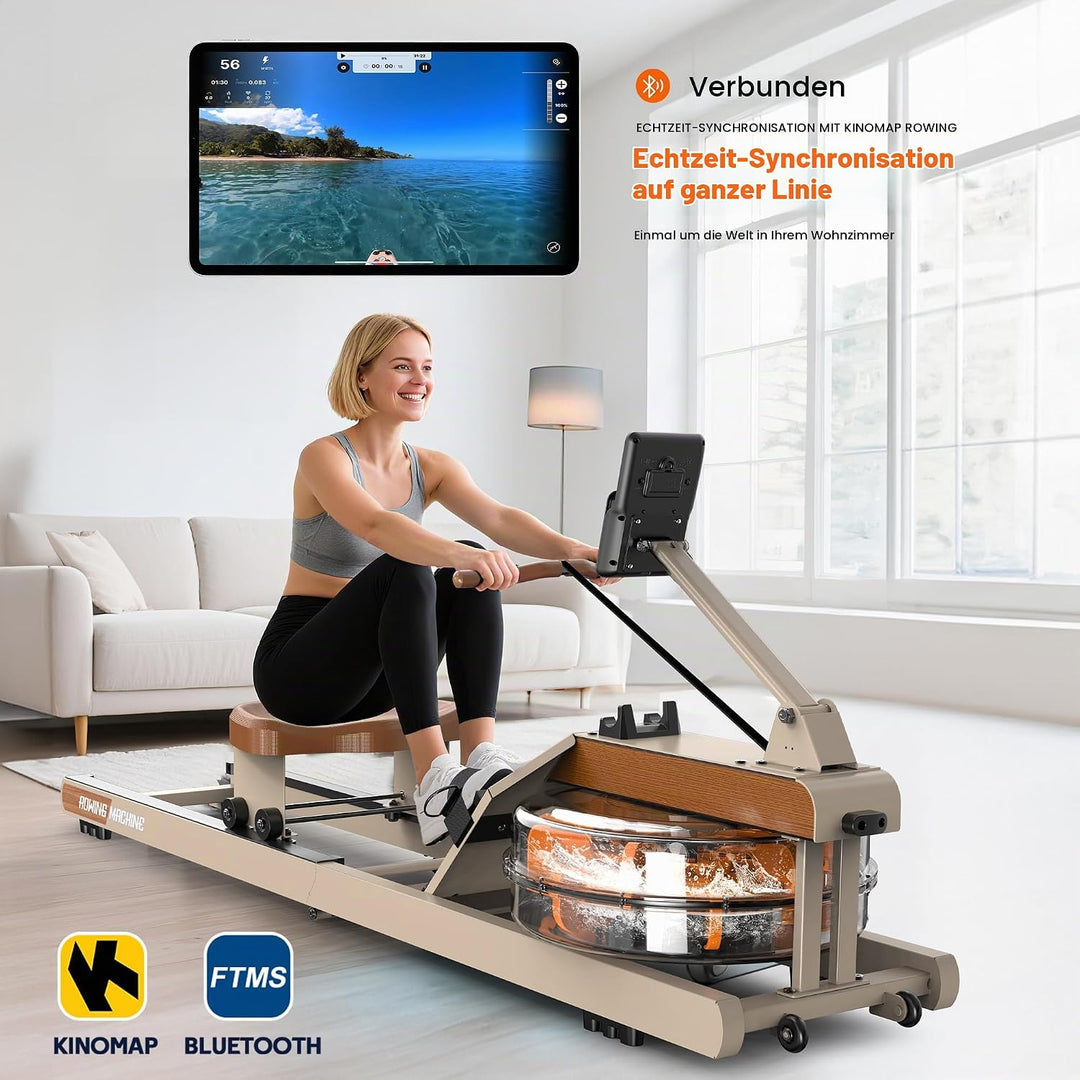 Rudergerät für Zuhause Klappbar: Bluetooth Rudergerät Wasser mit Verstellbarem Tablethalter - 98% Vo