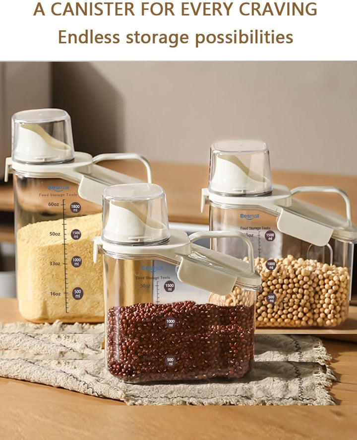 Besmall 1500ML Lebensmitteleimer Set mit Messbecher Handheld Küche Getreide Lagerung Vorratsgläser m