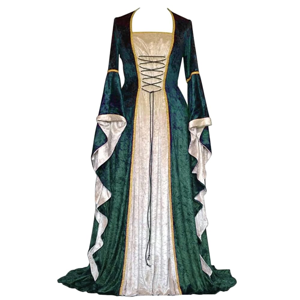 Damen Retro Mittelalter Kleid mit Trompetenärmel, Mittelalterliche Viktorianischen Königin Kleider R