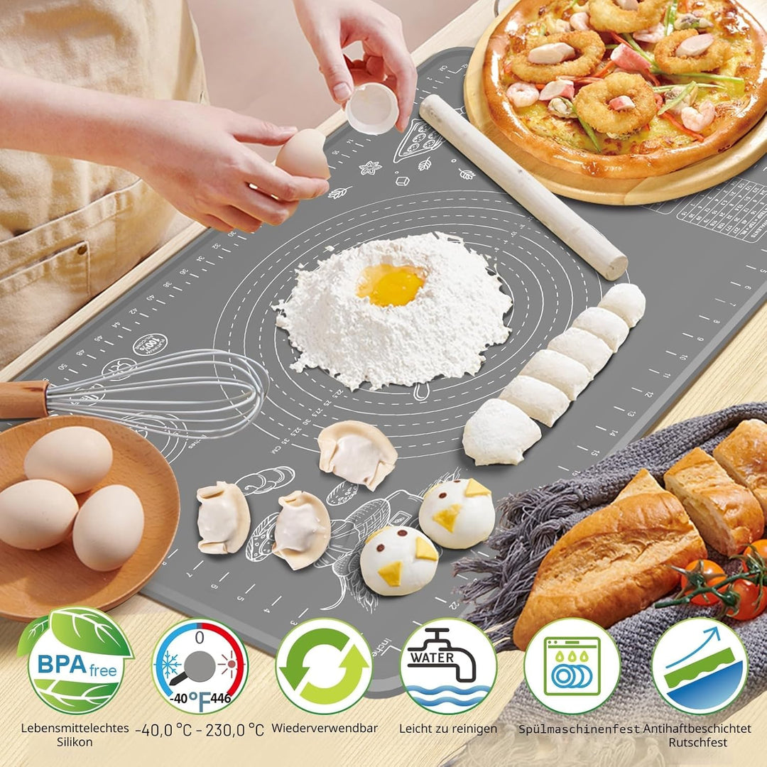 Backunterlage, Gross Rutschfeste Backmatte Silikon Teigunterlage Ausrollmatte mit Messung, 80x60 cm