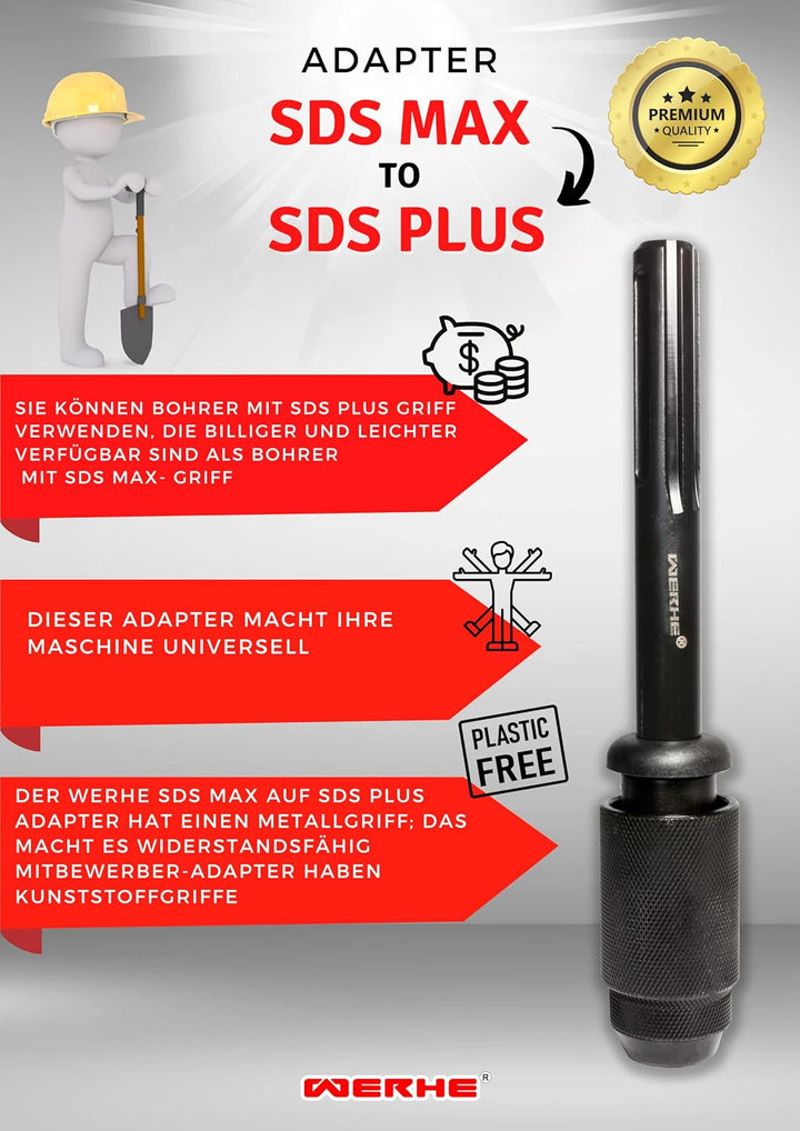 Werhe® Sds max auf Sds plus adapter. Adapter Sds Max hohe Qualität mit SDS Plus Aufnahme, bohrfutter