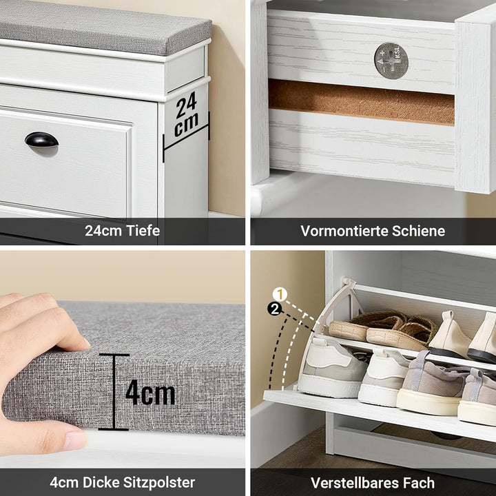 SoBuy Schuhbank mit Sitzkissen Stauraum Schuhschrank Schuhregal schmal platzsparende Sitzbank mit St