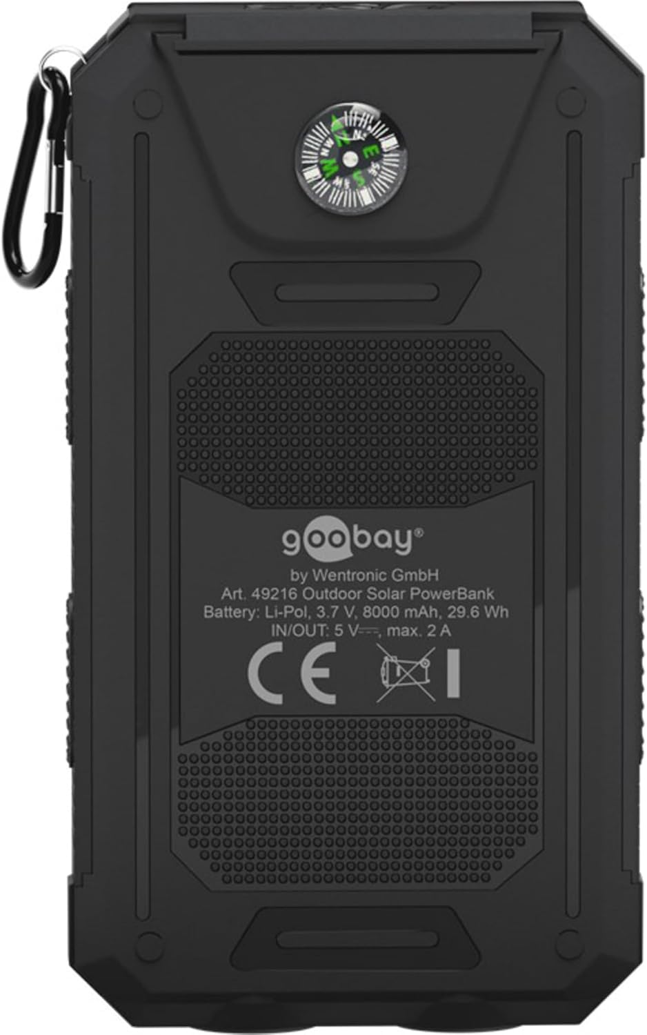 Goobay 49216 Outdoor Powerbank 8.0 (8.000 mAh), für Outdoor-Abenteuer Dank Robusten Design, Solarpan