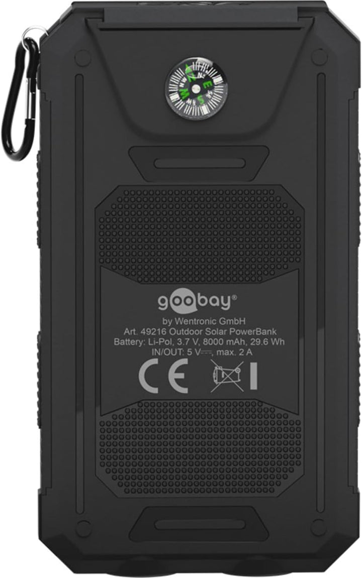 Goobay 49216 Outdoor Powerbank 8.0 (8.000 mAh), für Outdoor-Abenteuer Dank Robusten Design, Solarpan