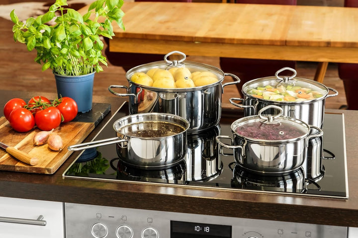 Kopf Topfset Merkur aus Edelstahl - Induktionstöpfe mit Schüttrand, Literskala und Glasdeckel – 4-te