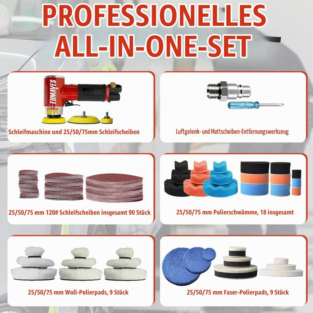 Mini Poliermaschine, 25mm 50mm 75mm Druckluft Exzenterschleifer Kleine Druckluftschleifer Polierer M