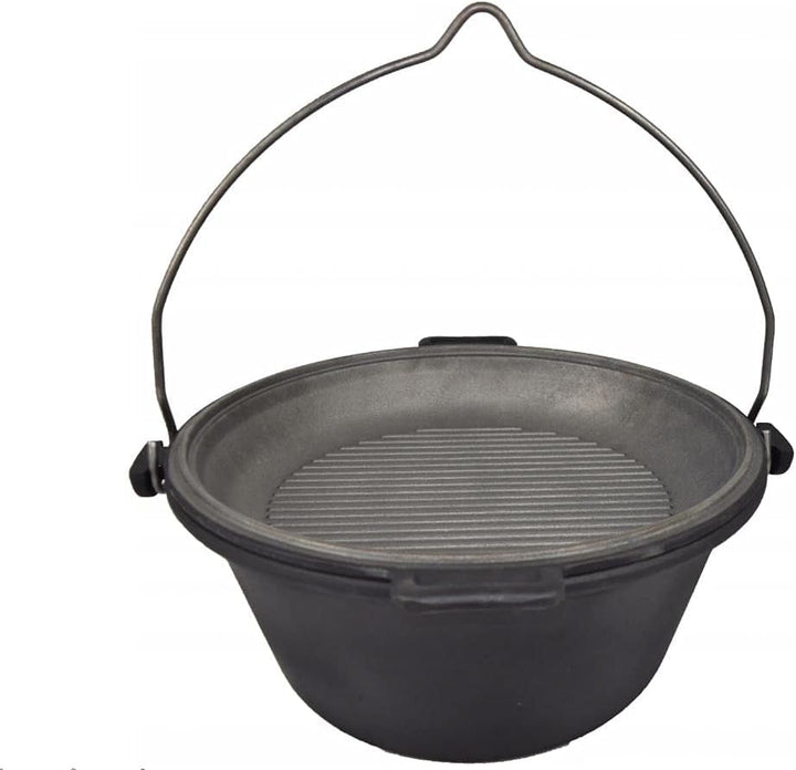 Ungarischer Kessel Gusseisen Dutch Oven Dreibein Deckel Feuertopf mit Pfanne Dreifuss 9 L