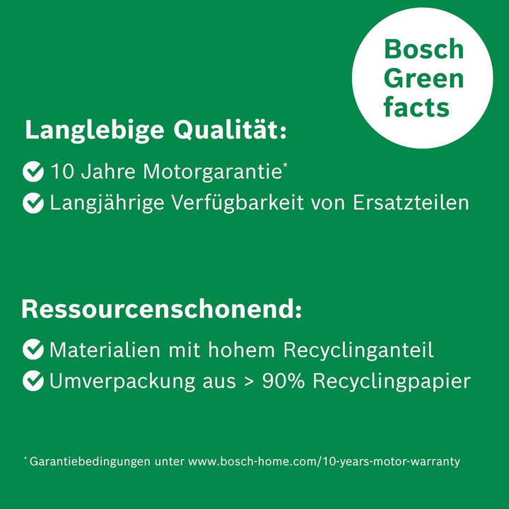 Bosch Fleischwolf Serie 4 MFWS420W, kompakt, 2 Stufen, 2 Lochscheiben (3 & 8mm), Wurststopfer, 10 J