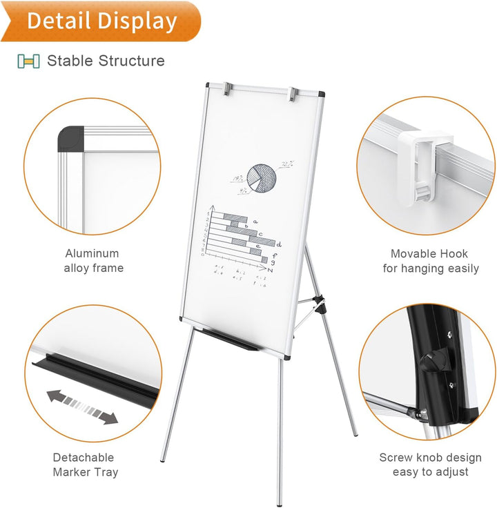 VIZ-PRO Whiteboard/Flipchart-Staffelei, höhenverstellbar, nicht magnetisch, trocken abwischbar, 90 x