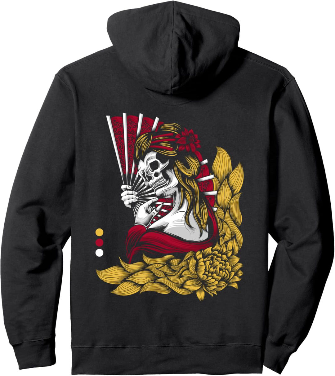 Japanische Geisha Skelett Lotus Streetwear Pullover Hoodie