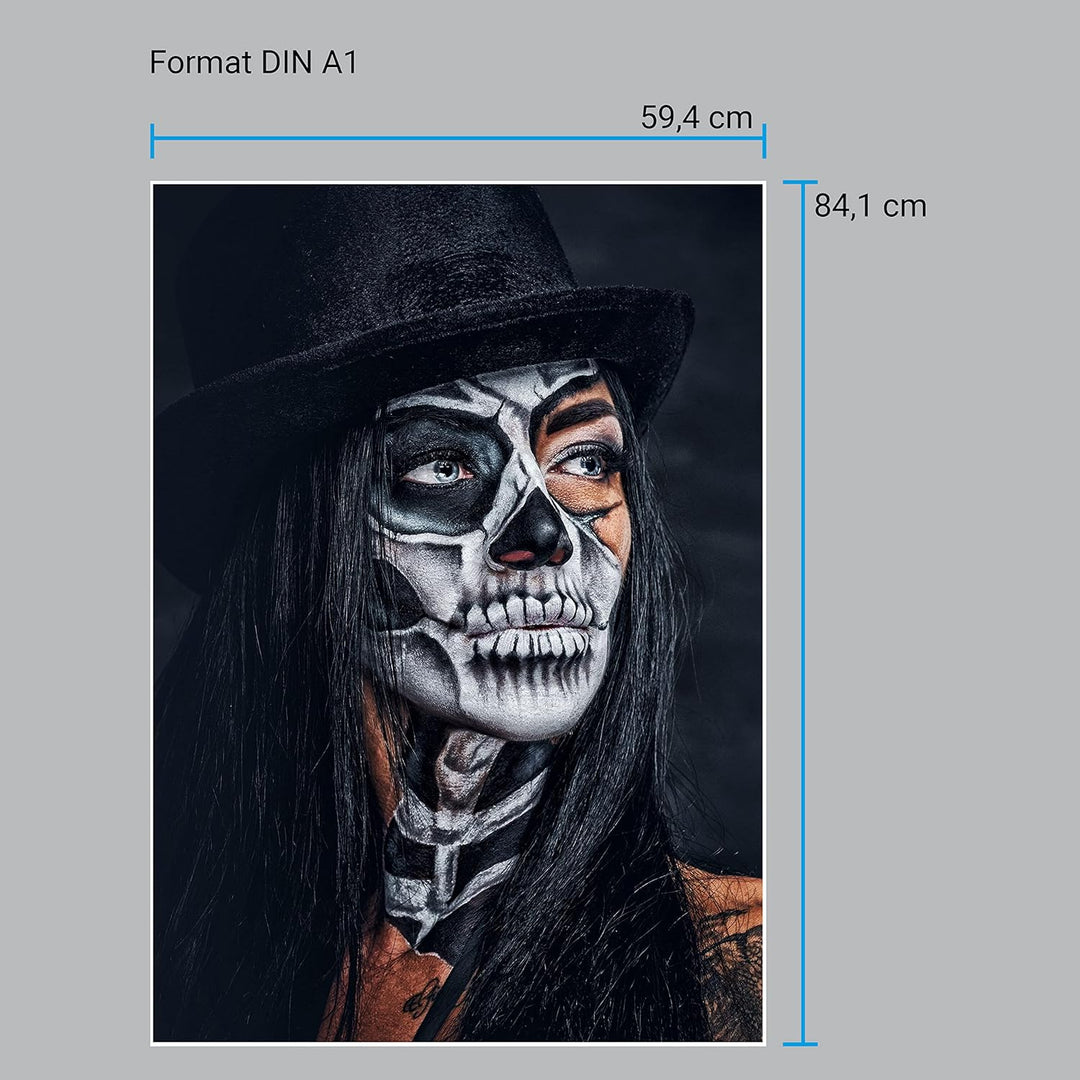 wandmotiv24 Poster als Wanddeko, Grösse Din A1, Model mit Totenkopf Makeup, Schminke, Hut, Frau, Mod