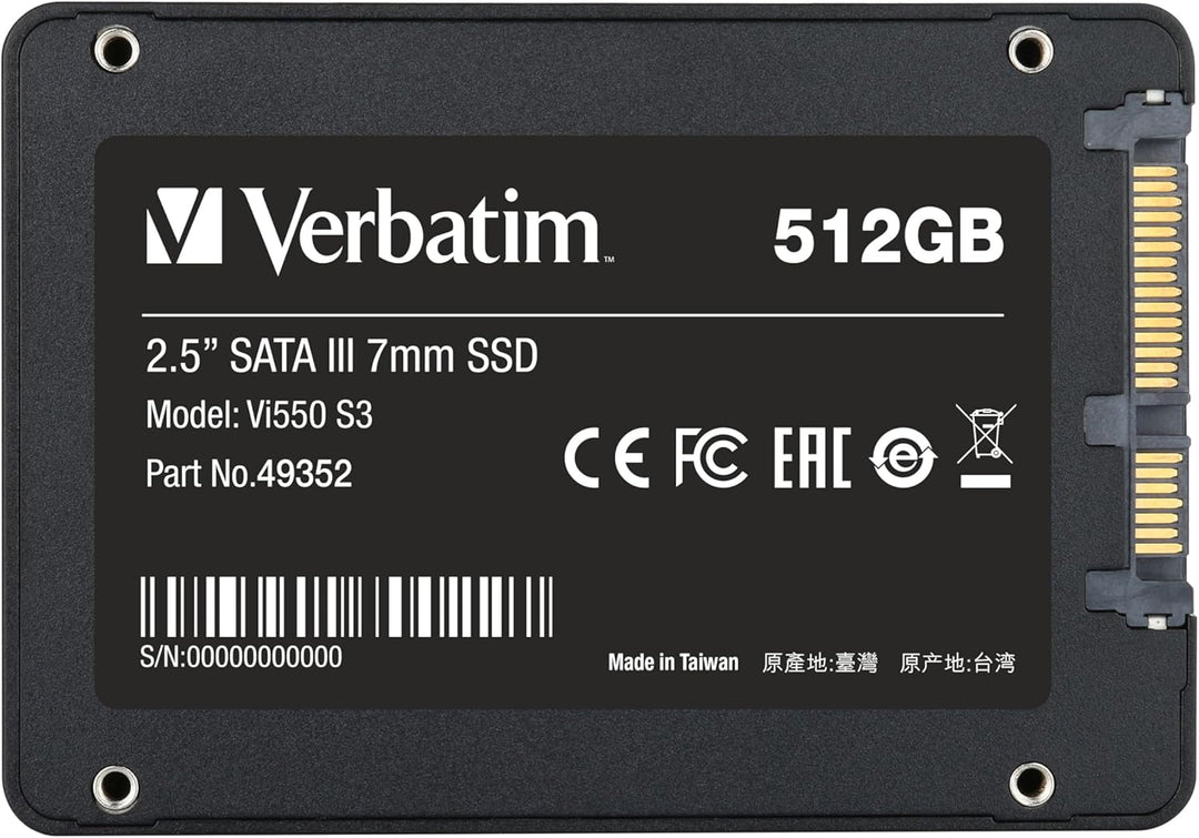 Verbatim Vi550 S3 SSD, internes SSD-Laufwerk mit 512 GB Datenspeicher, Solid State Drive mit 2,5'' S